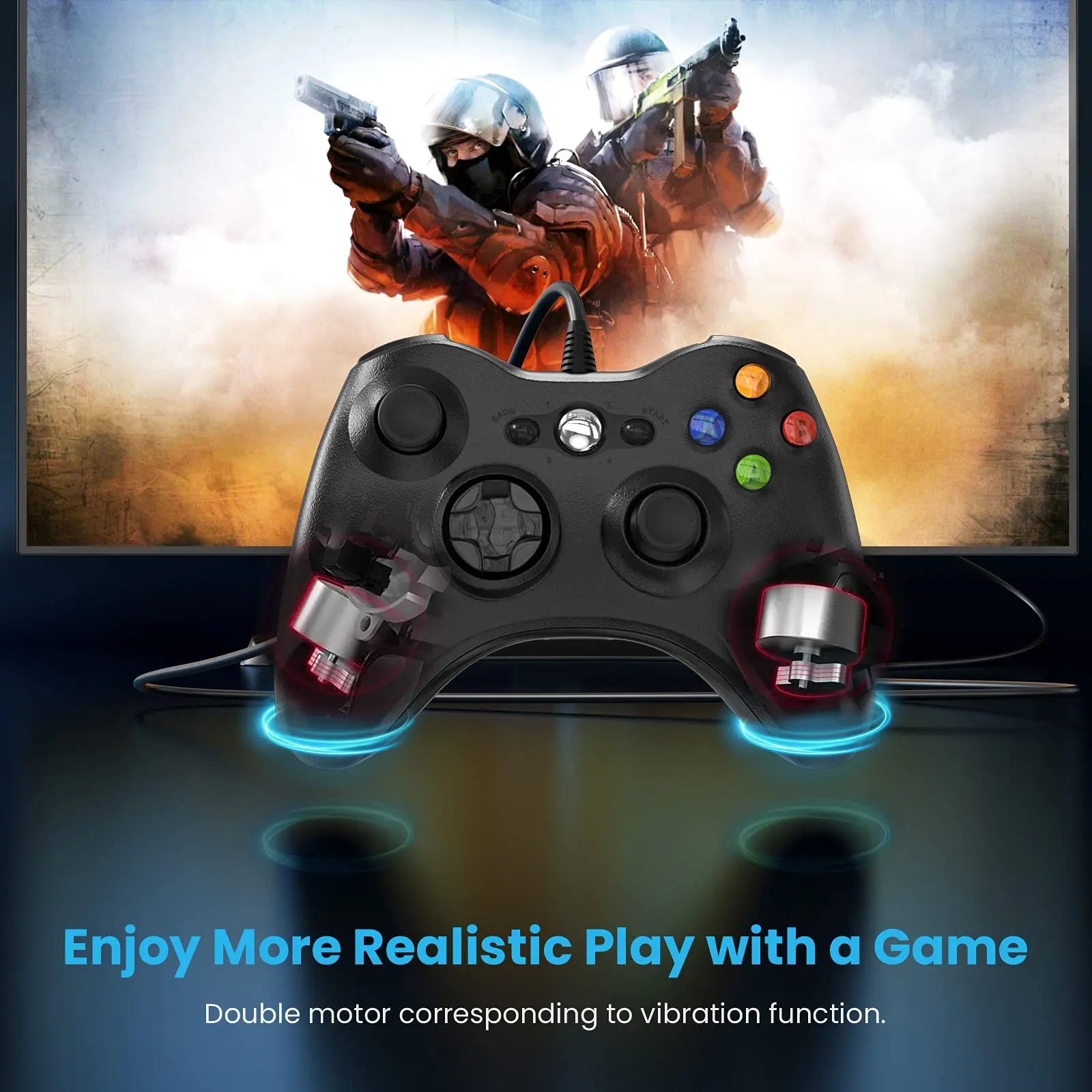 Wired Gamepad For Xbox 360 Game Controller with Dual-Vibration Turbo Compatible X box 360/360 Slim and PC Window Joystick