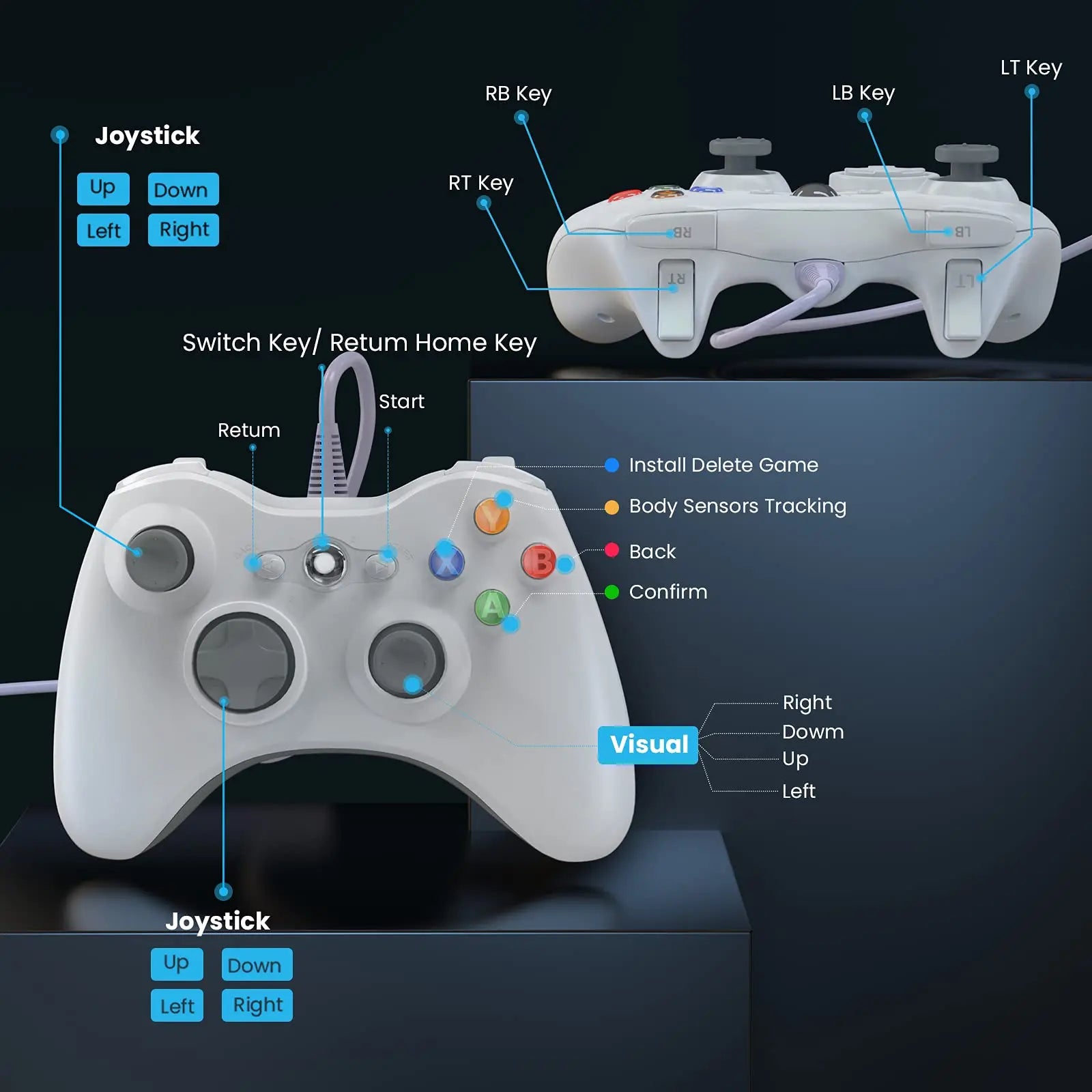 Wired Controller For Xbox 360, Game Controller Dual-Vibration Turbo Compatible With Xbox 360/360 Slim And Pc Windows 7,8,10,11