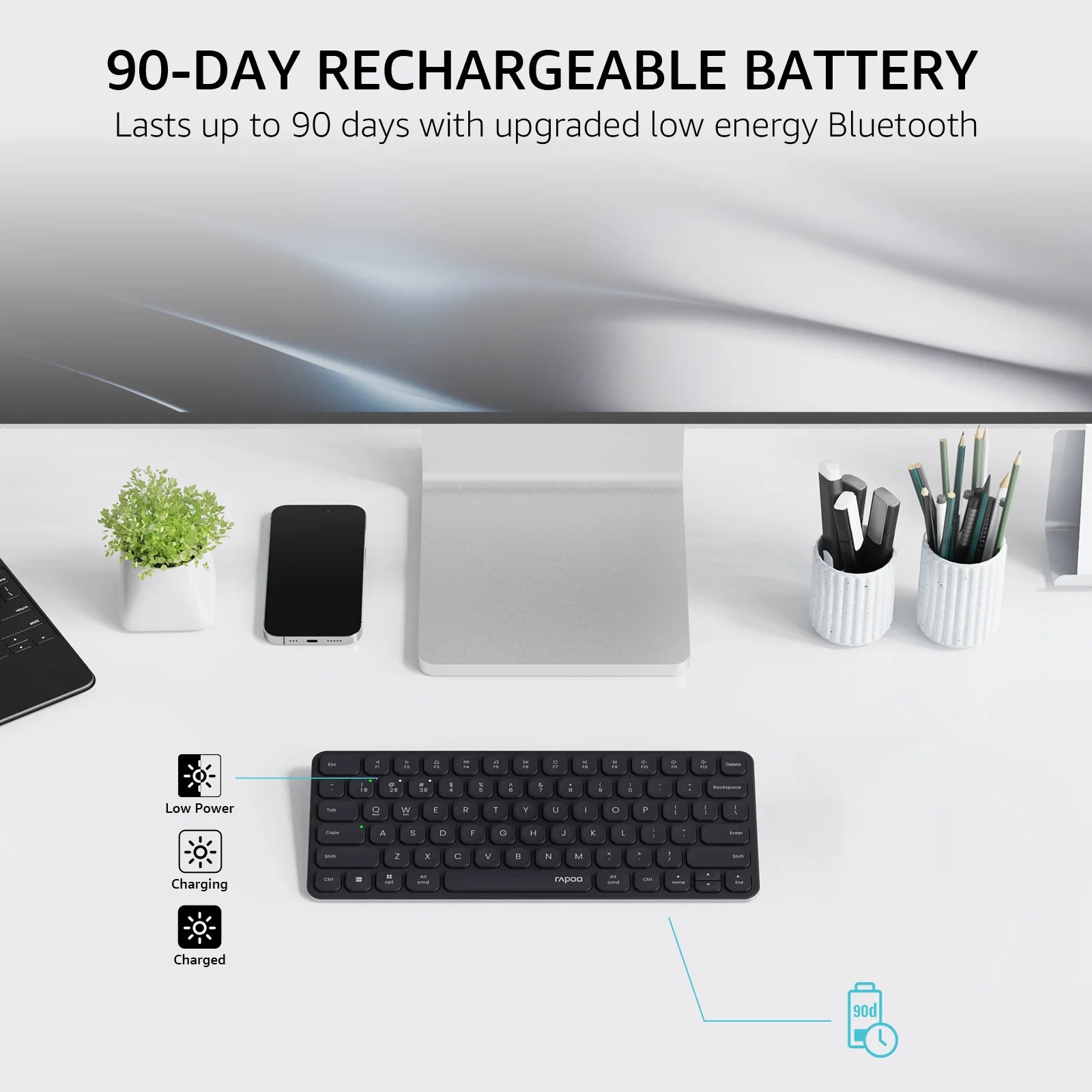Rapoo E9050L / E9350L / E9550L  Multi-Device Wireless Keyboard  Blade-Series 78 /  99 / 110 Key Ultra-Thin Keyboard 2.4G / Bluetooth Support 4 Devices Low-Profile Al-Alloy Frame Quiet Typing Rechargeable Compatiable for Windo