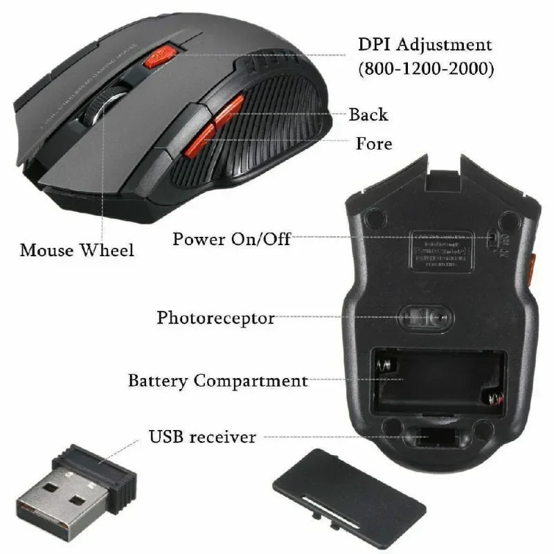 2.4GHz Wireless Optical Game Mouse for PC Laptop Computer USB Receiver Mini Portable Mouse Mice