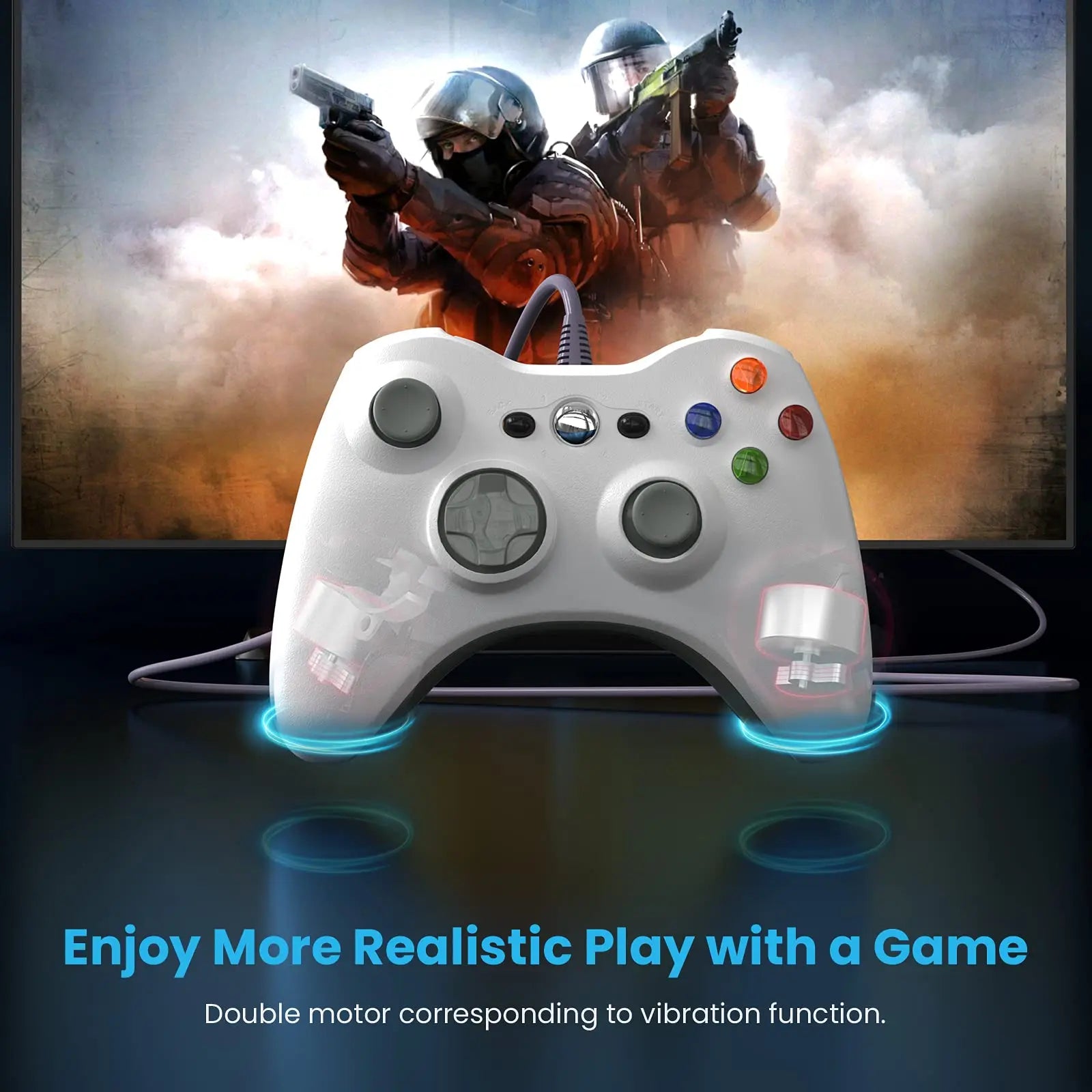 Wired Controller For Xbox 360, Game Controller Dual-Vibration Turbo Compatible With Xbox 360/360 Slim And Pc Windows 7,8,10,11