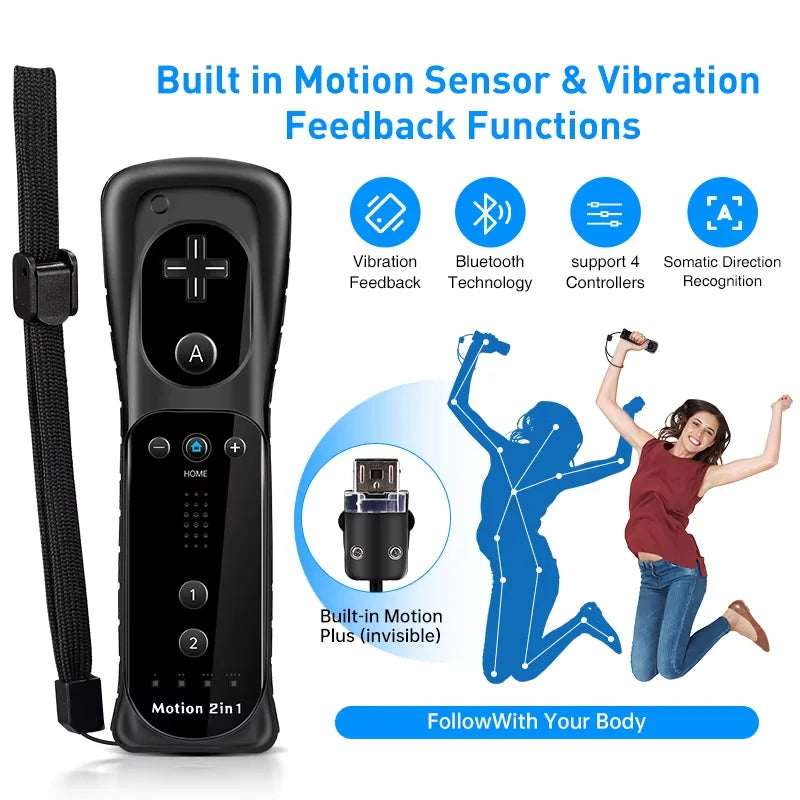 For Nintendo Wii Control Joystick 2 in 1 Wireless Remote Gamepad Controller Set Motion Plus with Silicone Case For Nintendo Wii